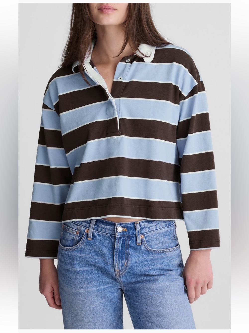 NWT Madewell Rugby Polo Shirt Tranquil Blue Stripe Size Medium